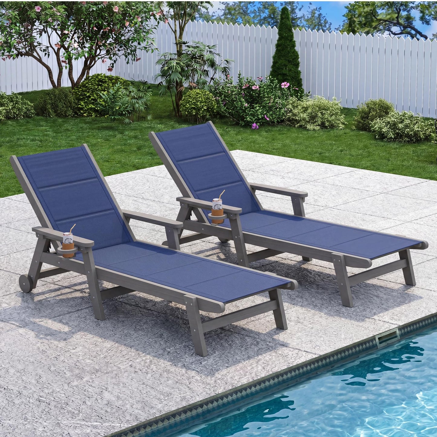 Set of Two Outdoor Pool Lounge Chairs for Patio