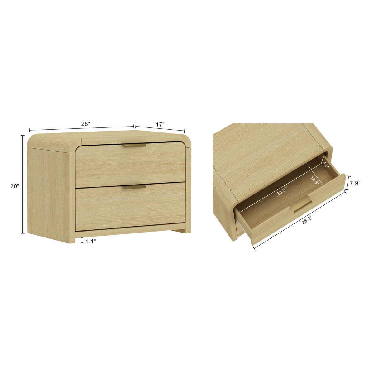 Modern minimalist solid wood nightstand with two drawers in light brown finish HouseOfZazla on Tampa Home & Garden Store
