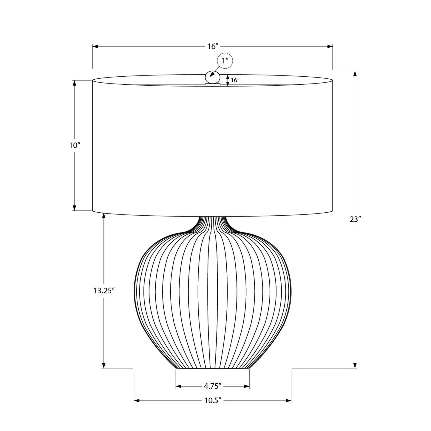 Table lamp ceramic black ribbed globe base with drum shade, contemporary Unique Piece Furniture on Tampa Home & Garden Store