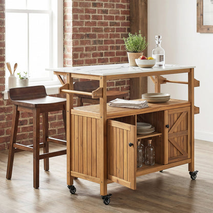Classic Outdoor Acacia Wood Bar and Serving Rack