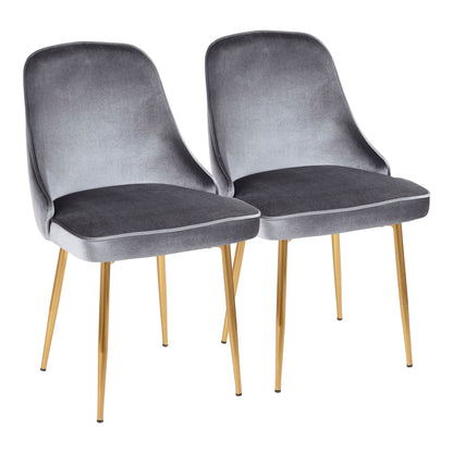 Contemporary glam dining chair set with gray velvet seats, gold legs; two chairs on Tampa Home & Garden Store