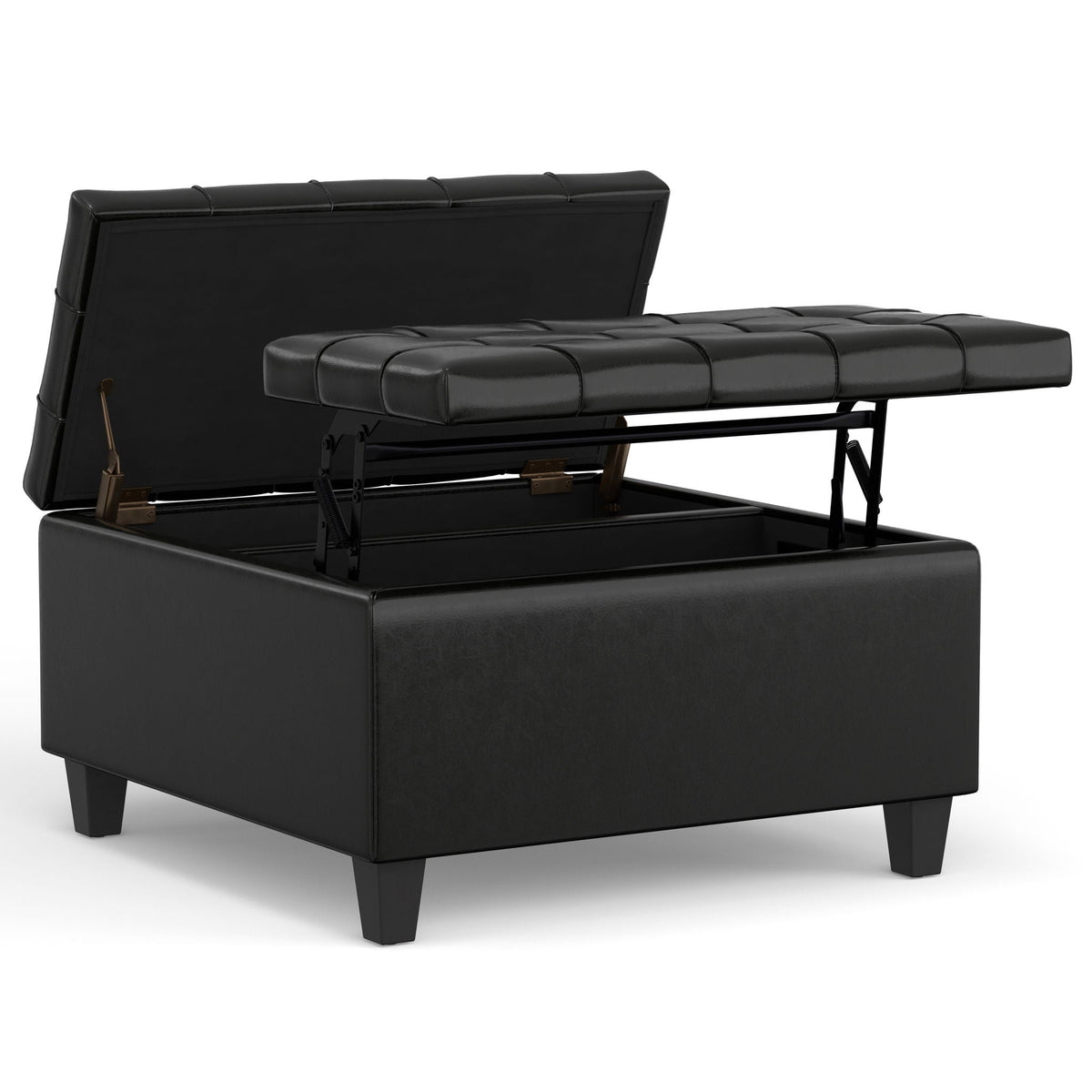 Harrison Tufted Lift Top Storage Ottoman black faux leather with hidden storage on Tampa Home & Garden Store