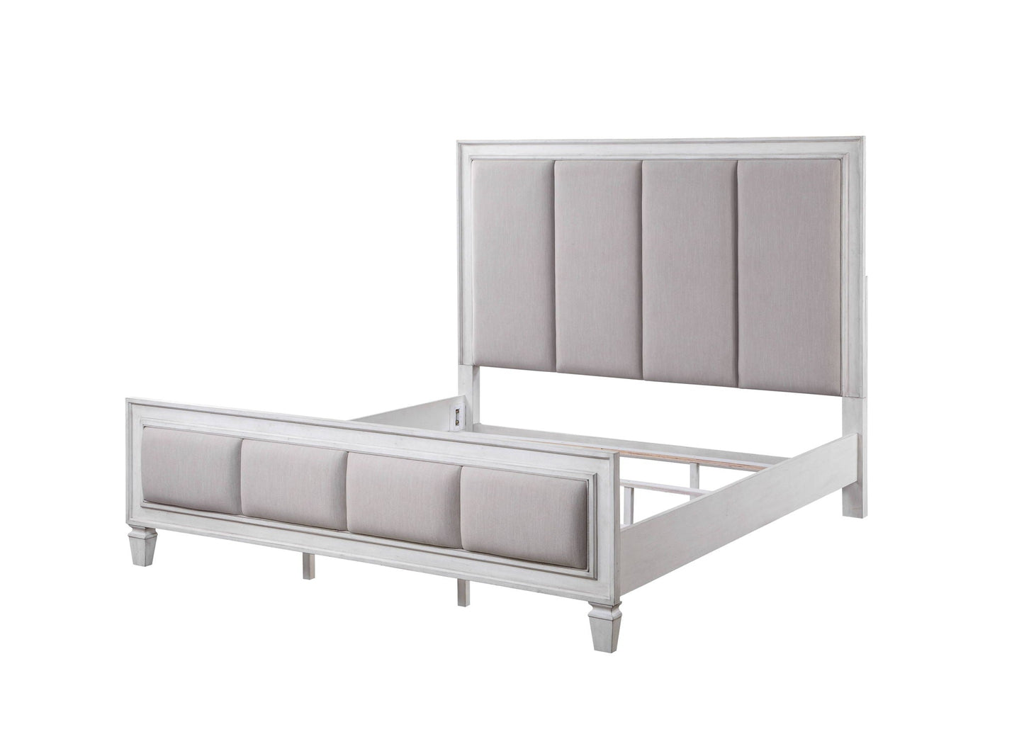 Katia Upholstered Bed light gray fabric, whitewashed wood frame by HouseOfZazla on Tampa Home & Garden Store