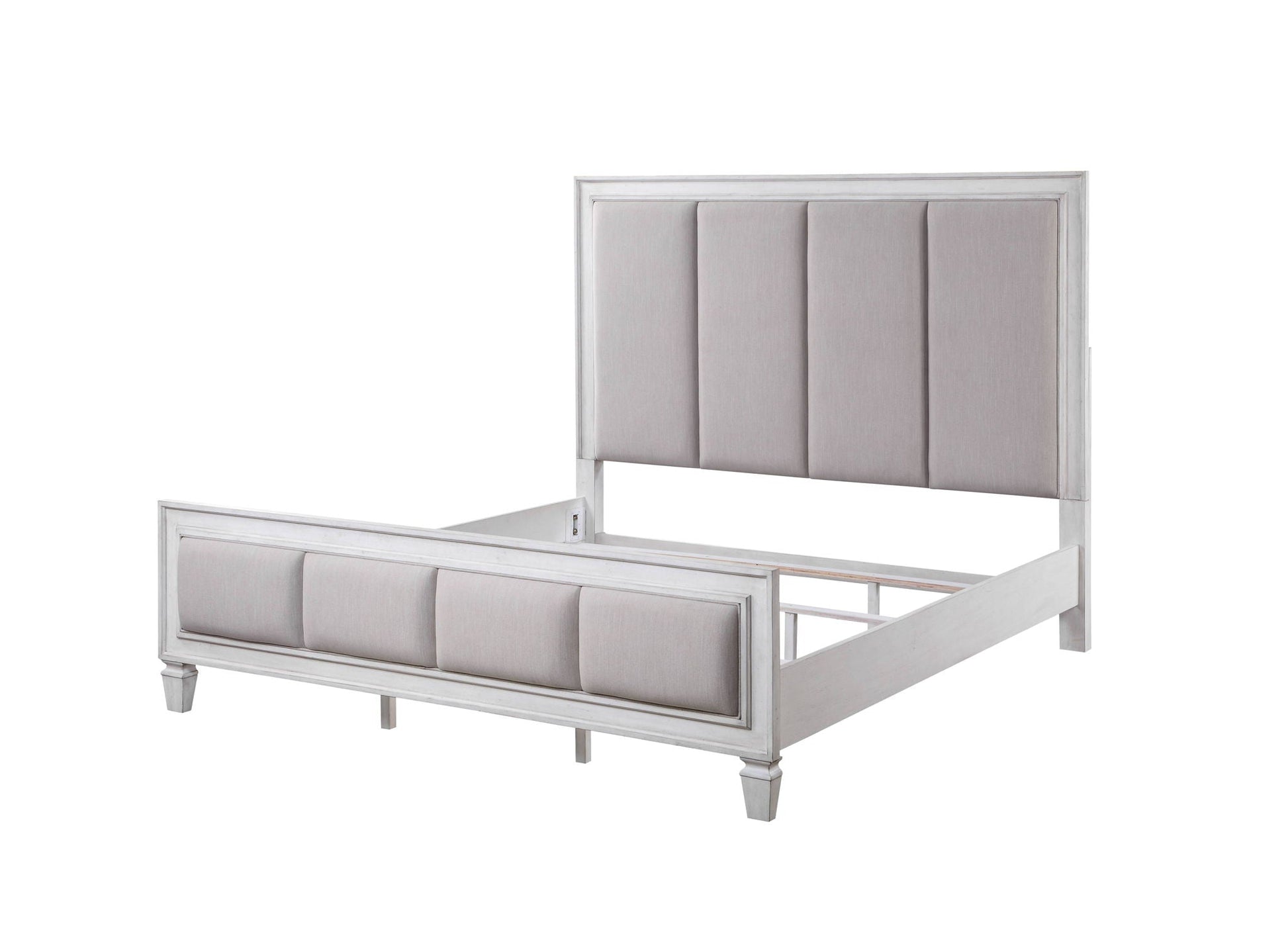 Katia Upholstered Bed light gray fabric, whitewashed wood frame by HouseOfZazla on Tampa Home & Garden Store