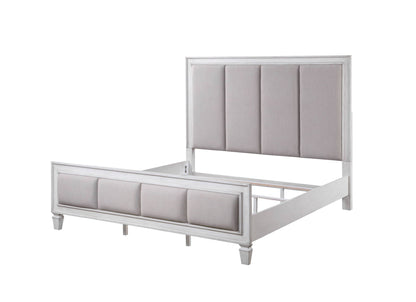 Katia Upholstered Bed light gray fabric, whitewashed wood frame by HouseOfZazla on Tampa Home & Garden Store