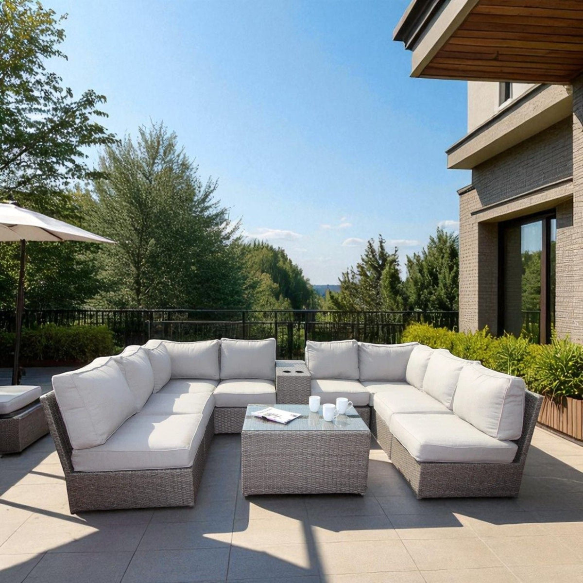 Comfortable Patio Rattan Sectional Set With Cushions, grey wicker cushions by HouseOfZazla on Tampa Home & Garden Store