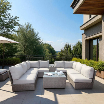 Comfortable Patio Rattan Sectional Set With Cushions, grey wicker cushions by HouseOfZazla on Tampa Home & Garden Store