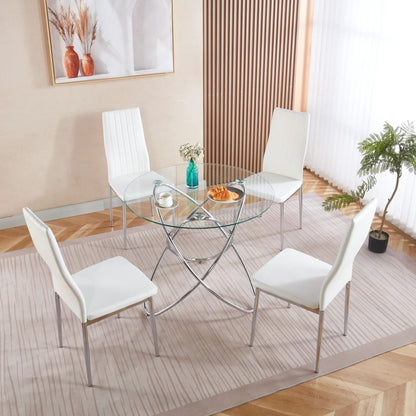 Metal Leg Dining Table with Tempered Glass Top
