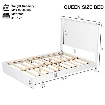 Sleek White Queen Bed Frame and Solid Wood Base