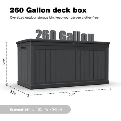 260 Gallon Outdoor Storage Deck Box With Lid And Lock