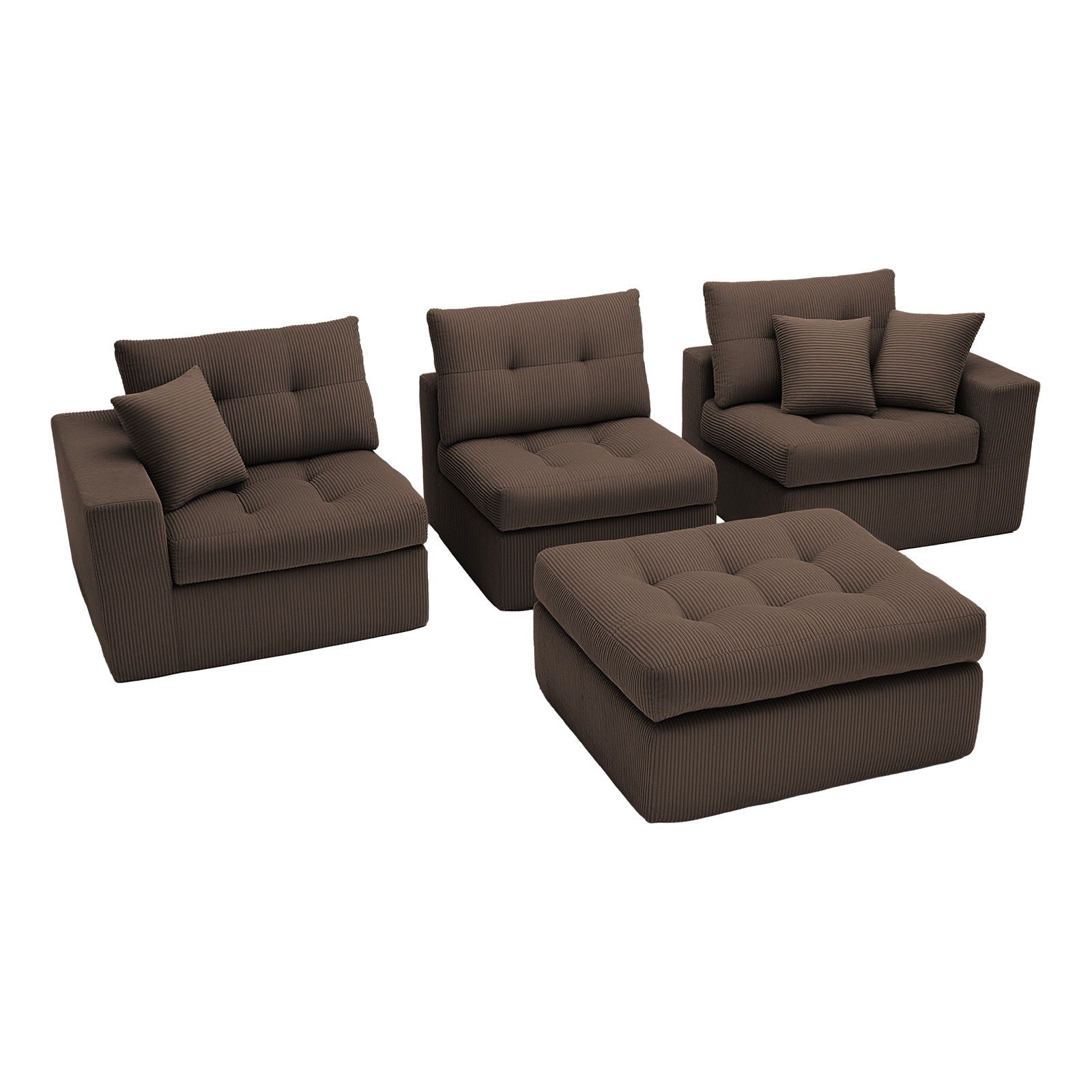 Corner chaise L-shaped sectional sofa bed in brown corduroy with tufted cushions 4pc set on Tampa Home & Garden Store