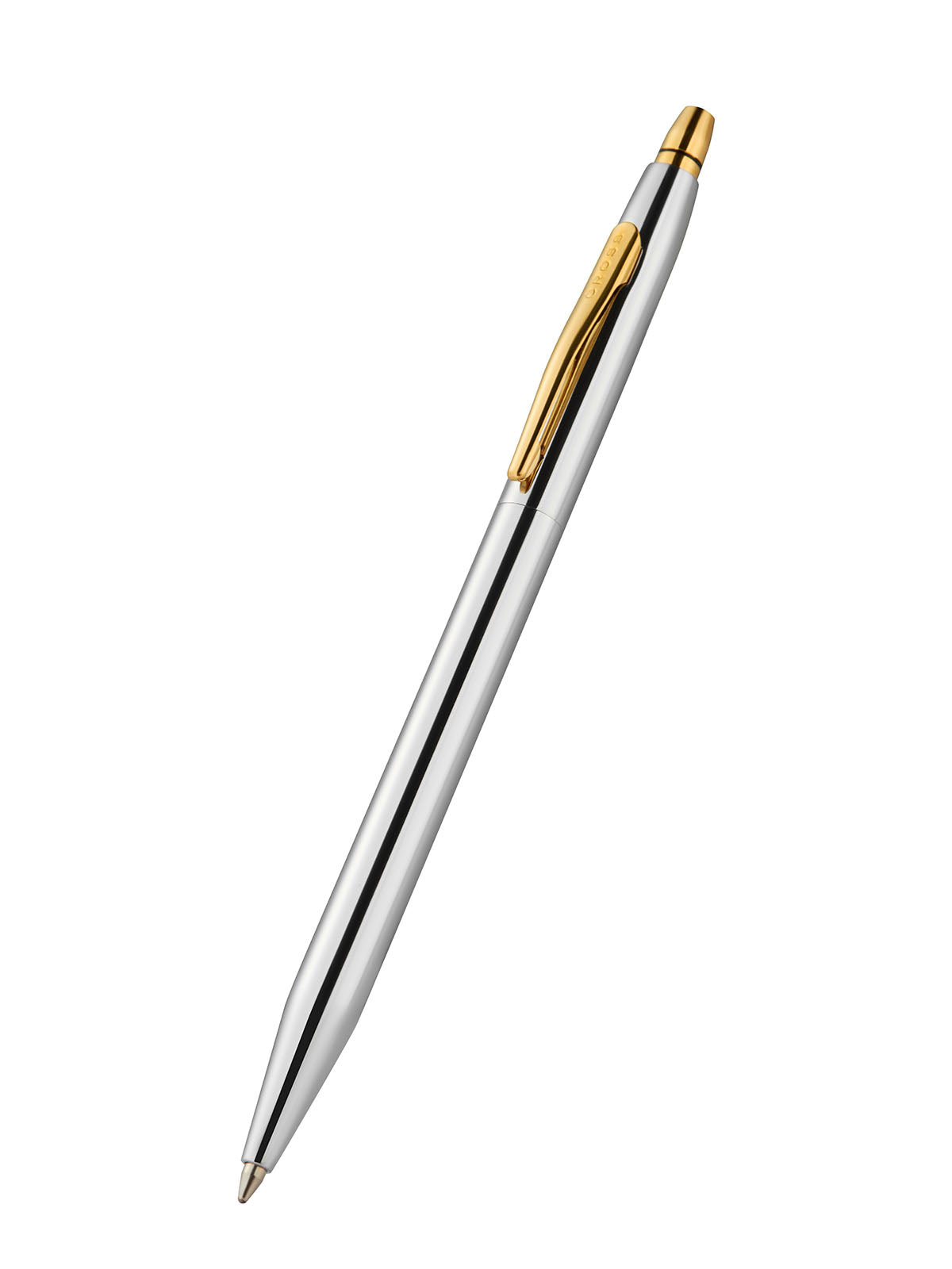 Click Medalist Ballpoint Pen by A.T. Cross, silver chrome body with gold-tone clip on Tampa Home & Garden Store