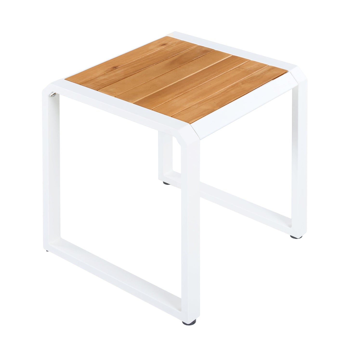 Outdoor Side Table with Teak Wood Top in white frame by HouseOfZazla on Tampa Home & Garden Store