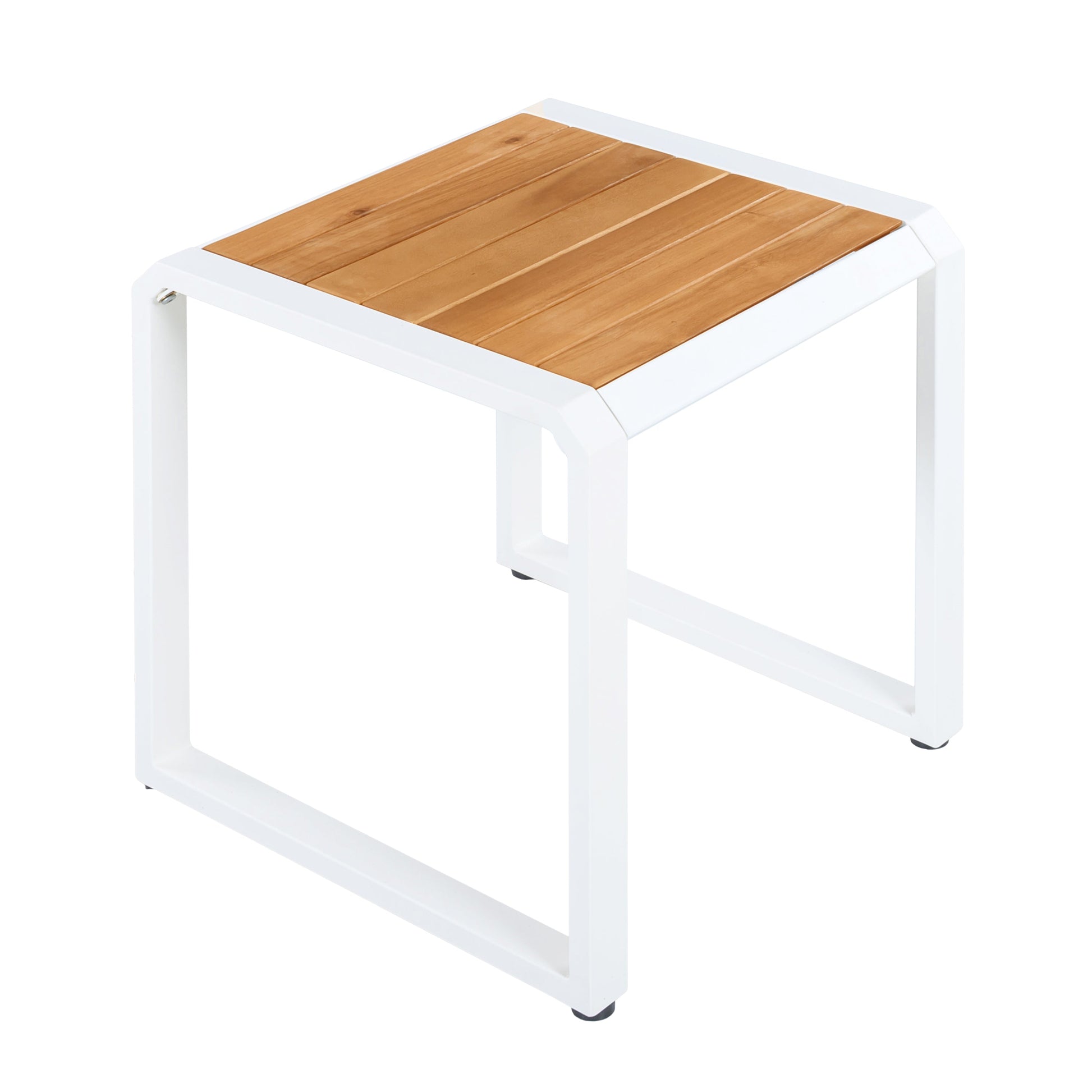 Outdoor Side Table with Teak Wood Top in white frame by HouseOfZazla on Tampa Home & Garden Store