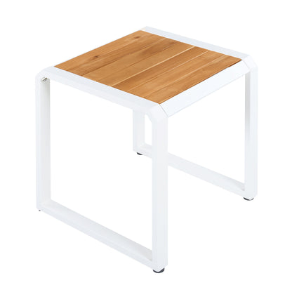 Outdoor Side Table with Teak Wood Top in white frame by HouseOfZazla on Tampa Home & Garden Store