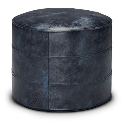 Connor Handcrafted Round Pouf navy leather-look accent pouf Unique Piece Furniture on Tampa Home & Garden Store