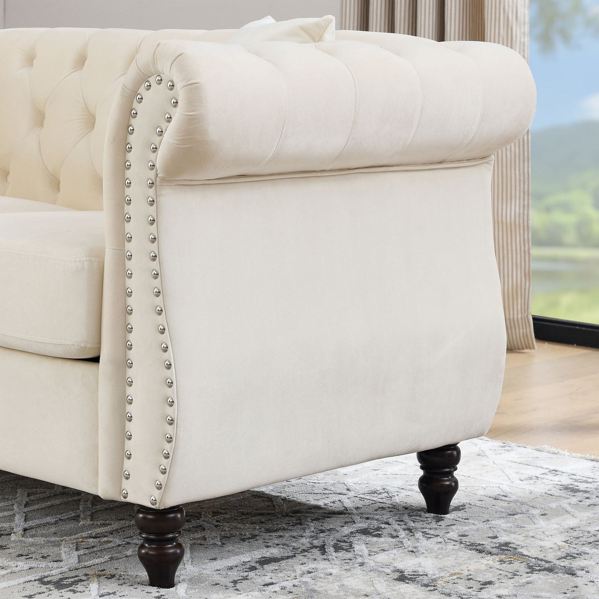 Chesterfield Sofa With Nailhead Trim and Cushions