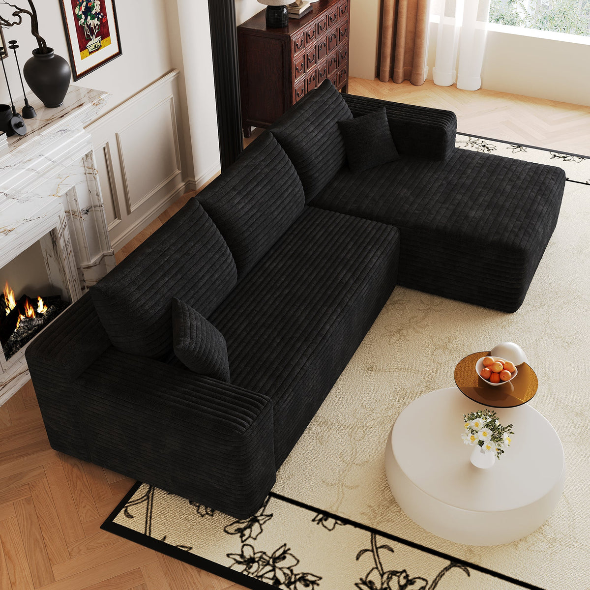 Modern Minimalist Cloud Sectional Sofa in black ribbed fabric by HouseOfZazla on Tampa Home & Garden Store