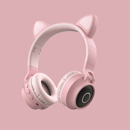 Pink LED cat-ear headphones, wireless Bluetooth 5.0, foldable kids headset with mic on Tampa Home & Garden Store