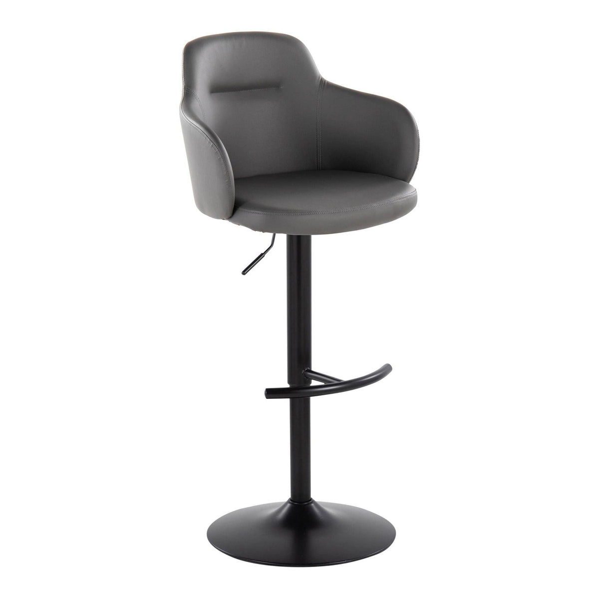 Contemporary adjustable barstool with swivel, dark gray faux leather seat and T-footrest on Tampa Home & Garden Store