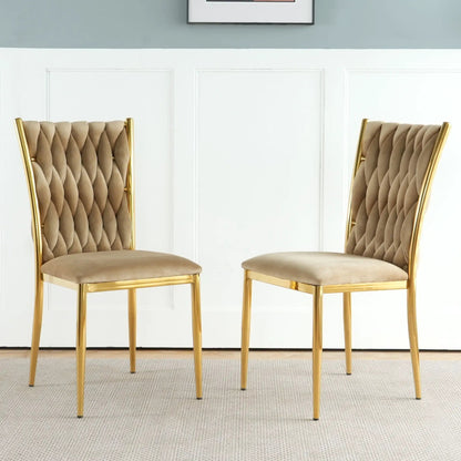 Modern dining chairs set of 2 with tan tufted upholstery and gold metal frames on Tampa Home & Garden Store