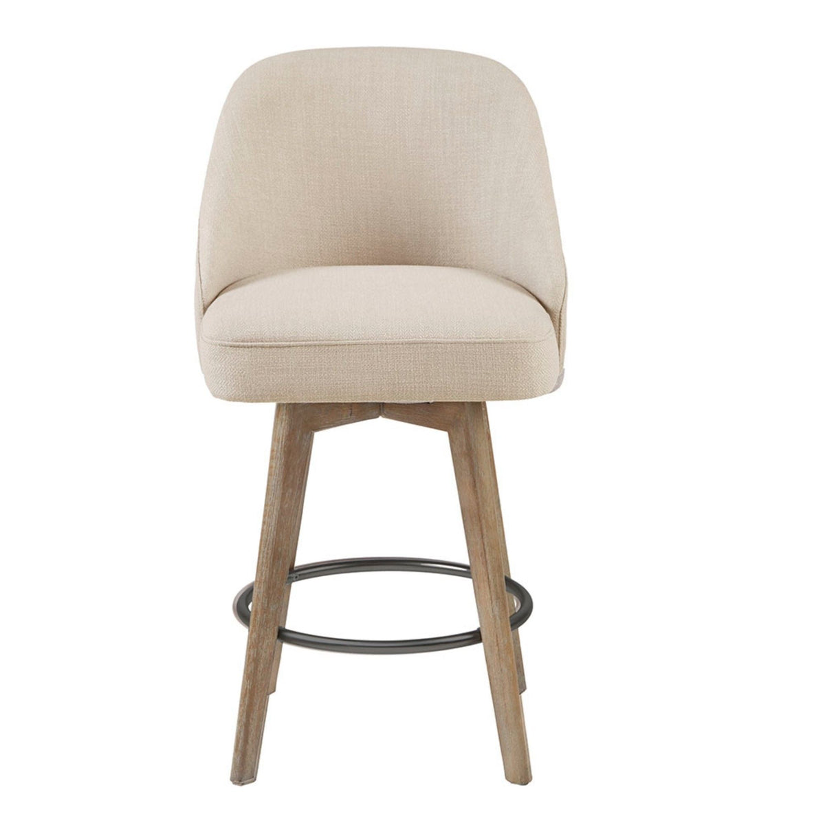 Counter Stool with Swivel Seat beige upholstery, wood legs, metal footring HouseOfZazla on Tampa Home & Garden Store