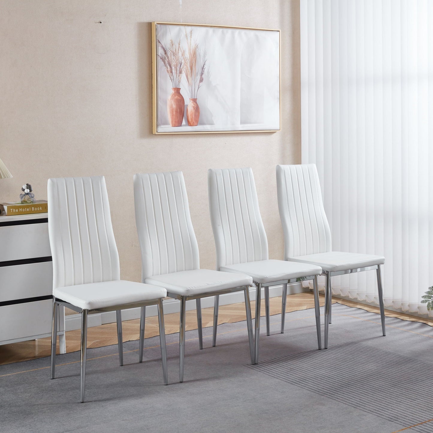 Minimalist Design Dining Chair set of 4 white chairs with chrome legs on Tampa Home & Garden Store