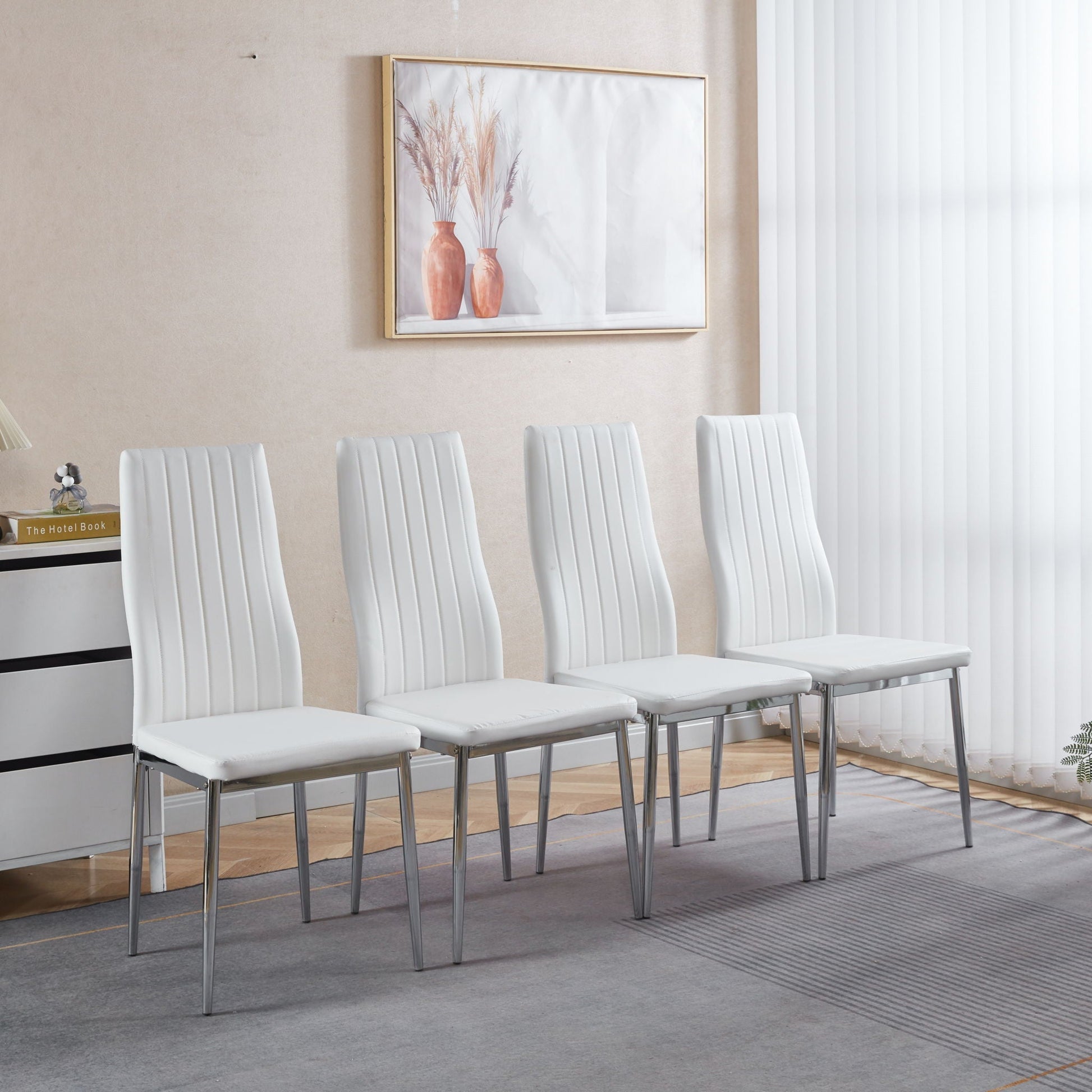 Minimalist Design Dining Chair set of 4 white chairs with chrome legs on Tampa Home & Garden Store