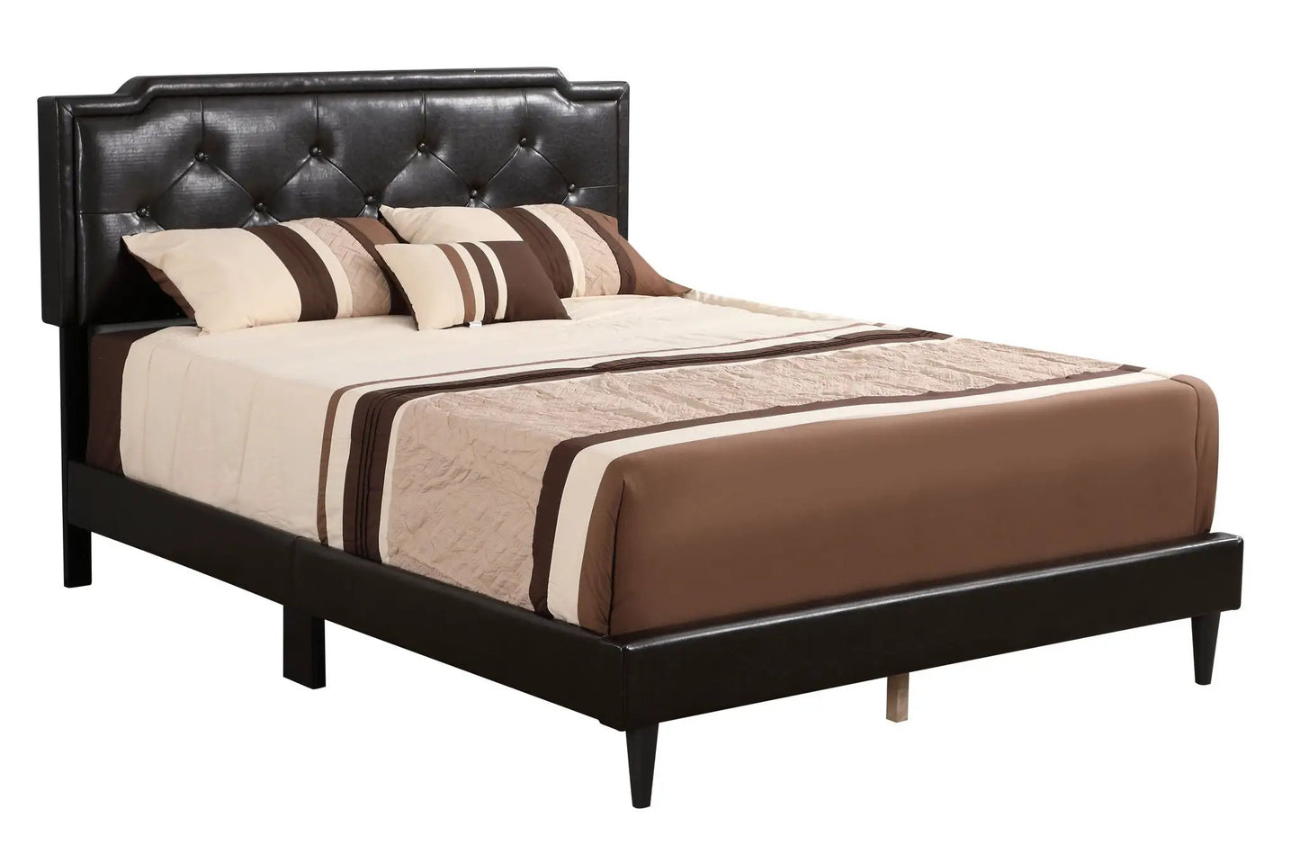 Button tufted upholstered bed Unique Piece Furniture dark brown faux leather on Tampa Home & Garden Store