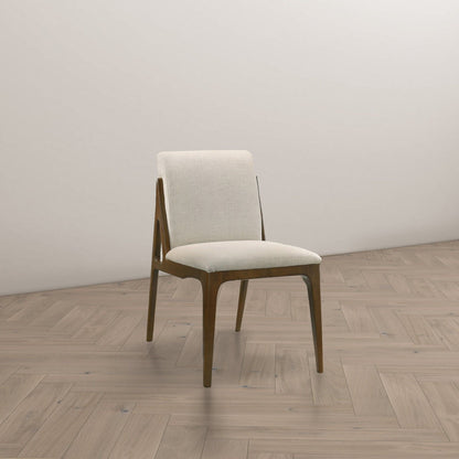 Elegant beige upholstered dining chair with dark wood legs on Tampa Home & Garden Store