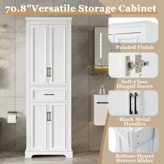 White freestanding bathroom vanity linen cabinet with 4 doors and 1 drawer painted finish on Tampa Home & Garden Store
