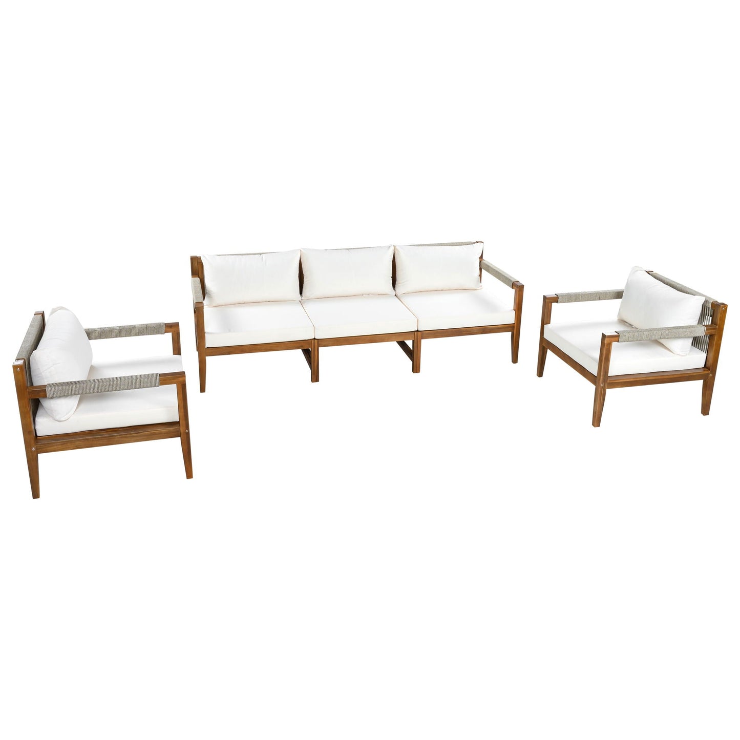 3 Piece Outdoor Sectional Sofa Set by HouseOfZazla with white cushions and wood frame on Tampa Home & Garden Store