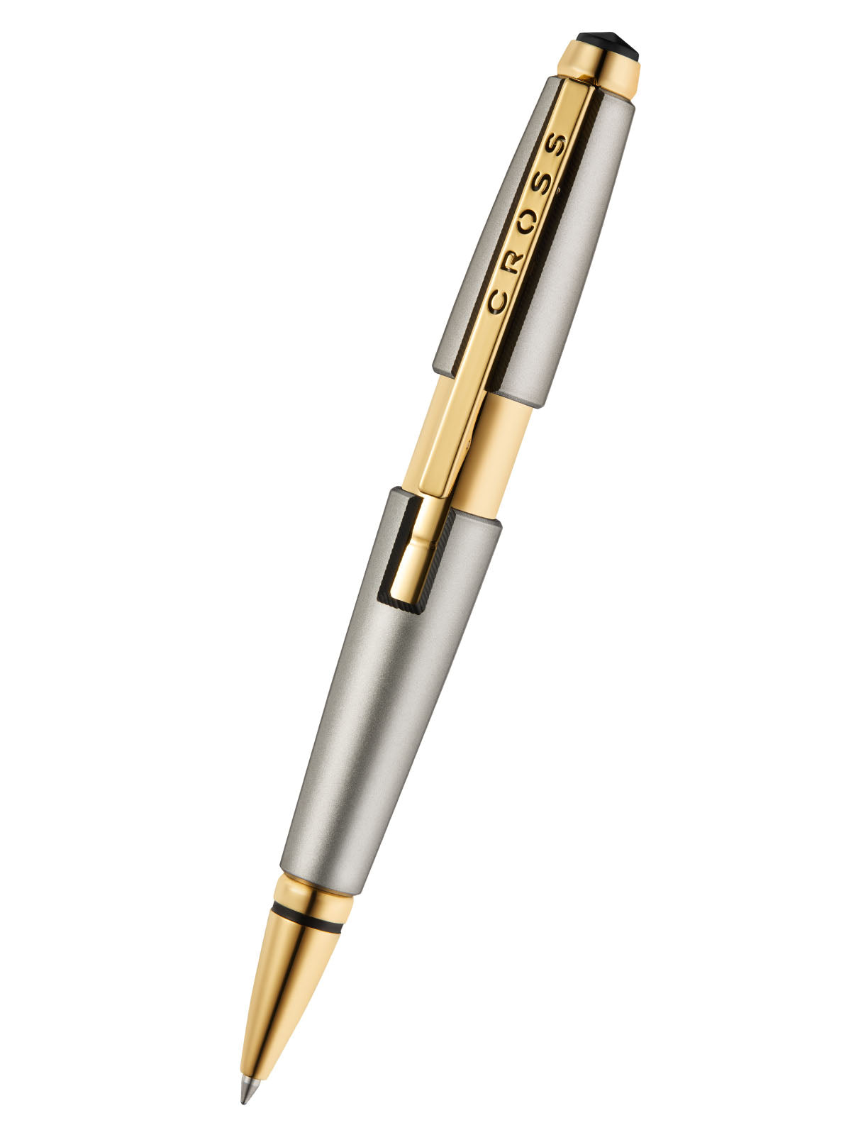 A.T. Cross Edge Sonic Titanium Lacquer rollerball pen with gold PVD appointments, silver body on Tampa Home & Garden Store