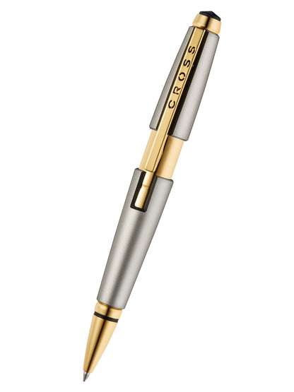 A.T. Cross Edge Sonic Titanium Lacquer rollerball pen with gold PVD appointments, silver body on Tampa Home & Garden Store