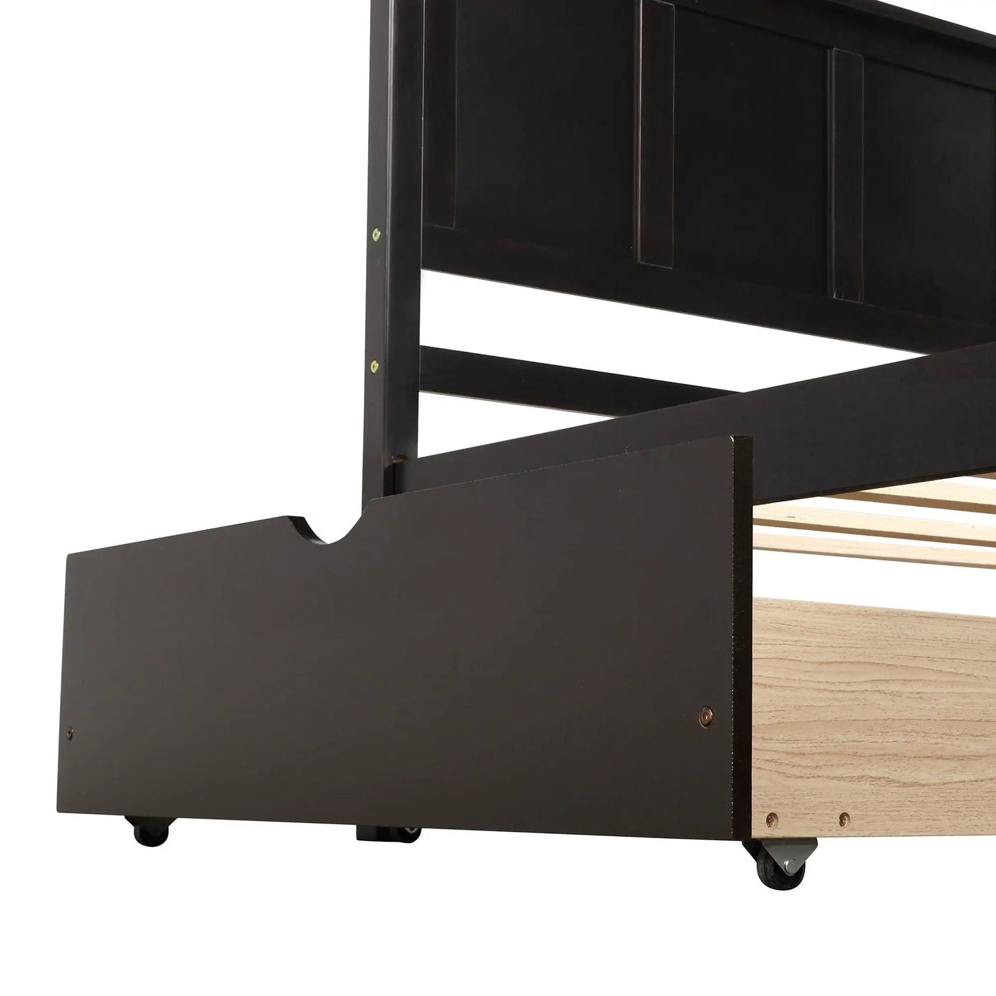 Platform storage bed with 2 wheel base drawers in black finish with casters on Tampa Home & Garden Store
