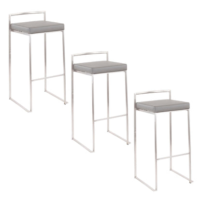 Contemporary stackable barstool set with padded gray seats and chrome frames, 4 stools on Tampa Home & Garden Store