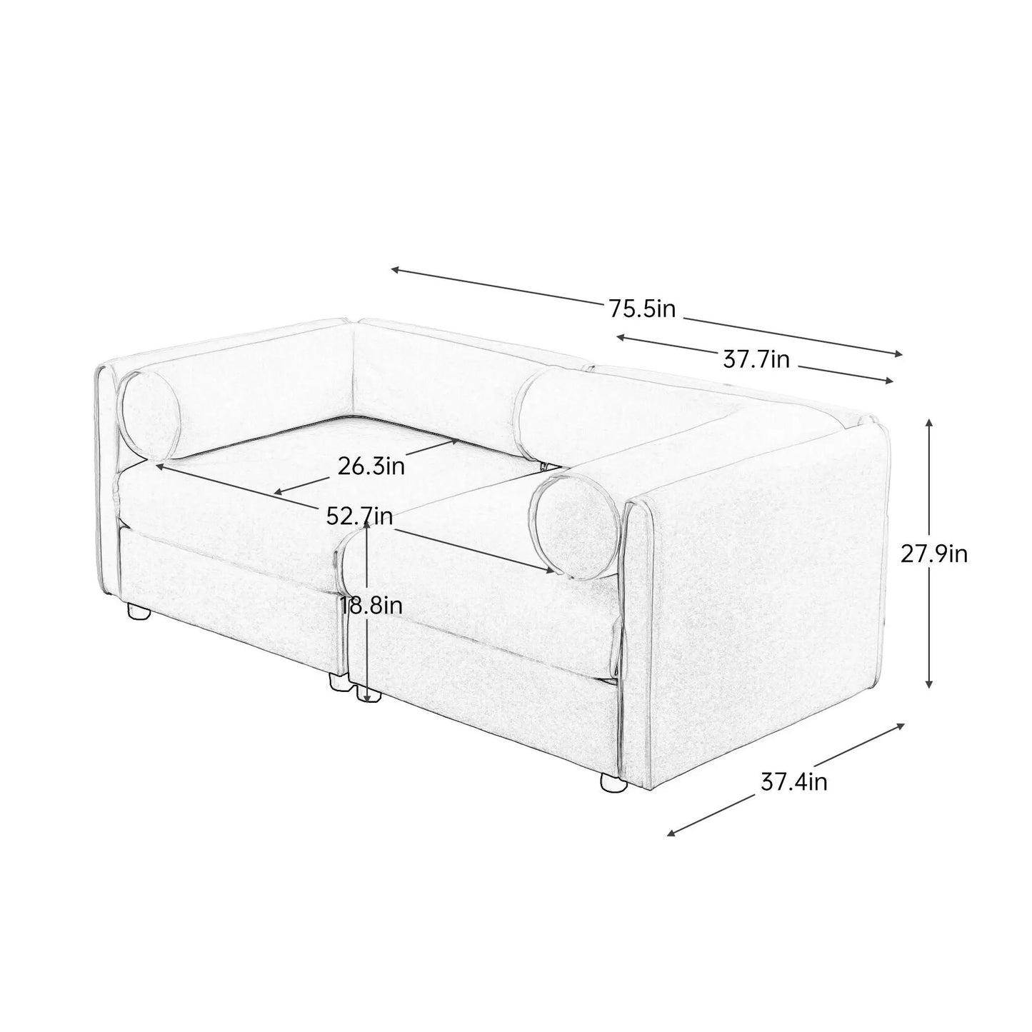 Stylish Sofa With Storage Seat And Cylindrical Backrest by Unique Piece Furniture line drawing on Tampa Home & Garden Store