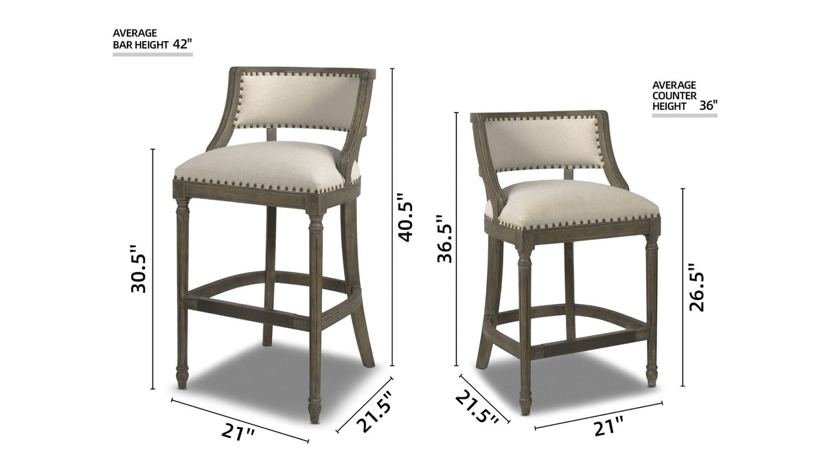 Farmhouse beige counter height bar stool with backrest set of 2 HouseOfZazla on Tampa Home & Garden Store