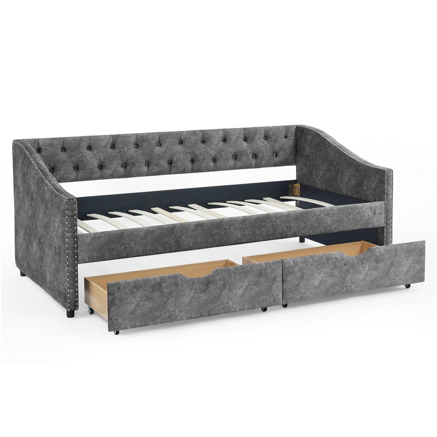 Upholstered Tufted Daybed with Storage Drawers