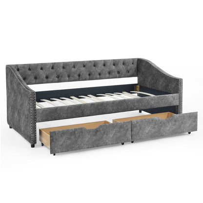 Upholstered Tufted Daybed with Storage Drawers