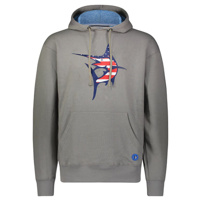 USA Georges Bank Hoodie by White Water Life, gray fleece with blue logo patch on Tampa Home & Garden Store