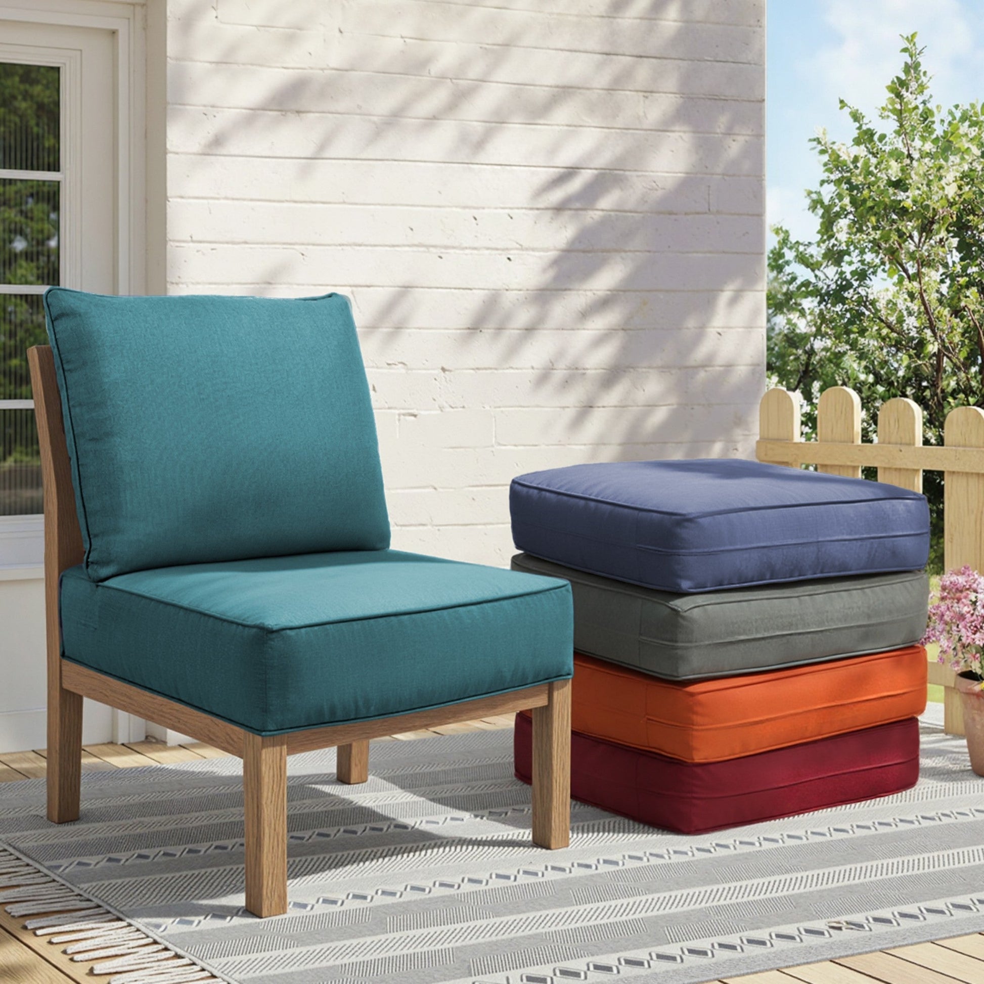 6in thicker outdoor chair cushion set Peacock teal fabric for patio seating HouseOfZazla on Tampa Home & Garden Store