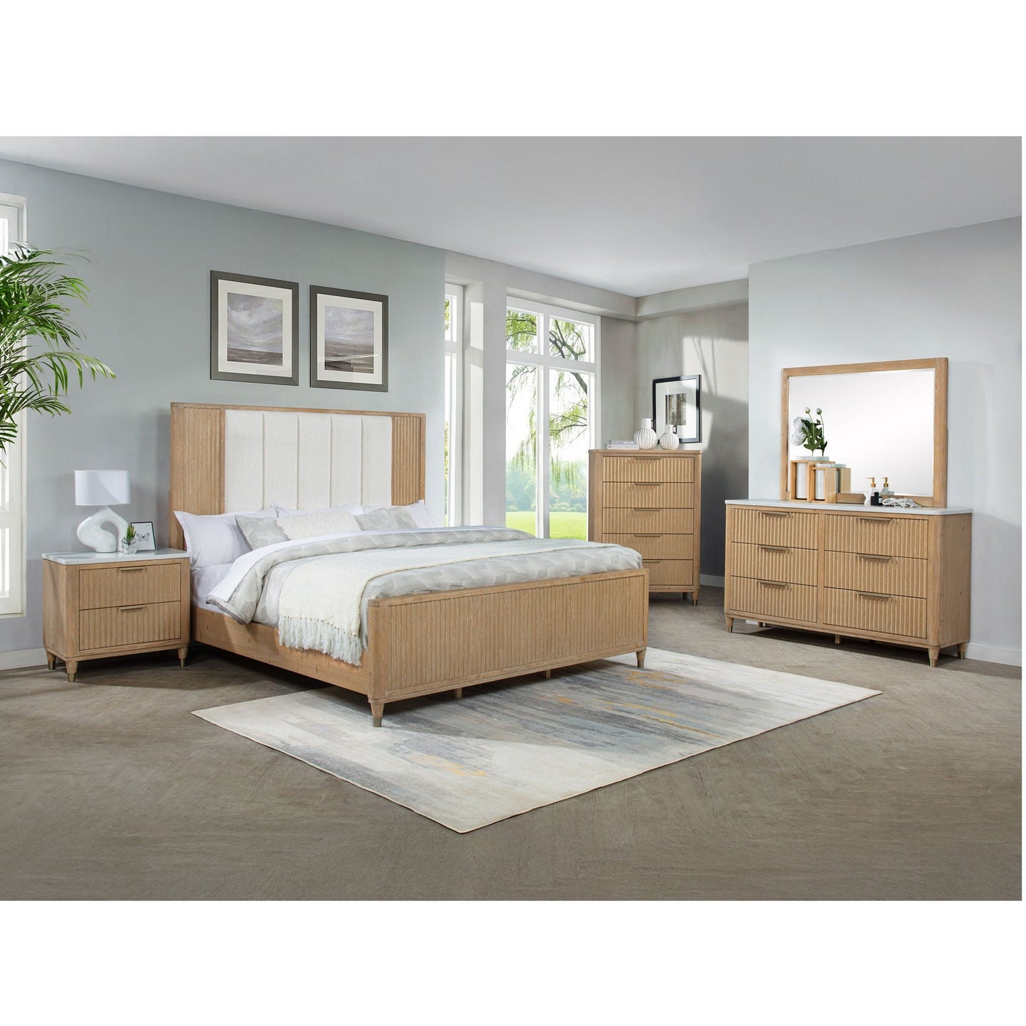 Modern High Headboard Bed And Wood Finish