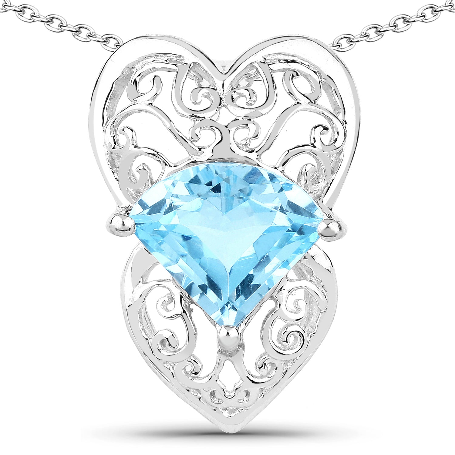 Sterling silver heart pendant with 4.65ct Swiss blue topaz and filigree by Bids.com on Tampa Home & Garden Store
