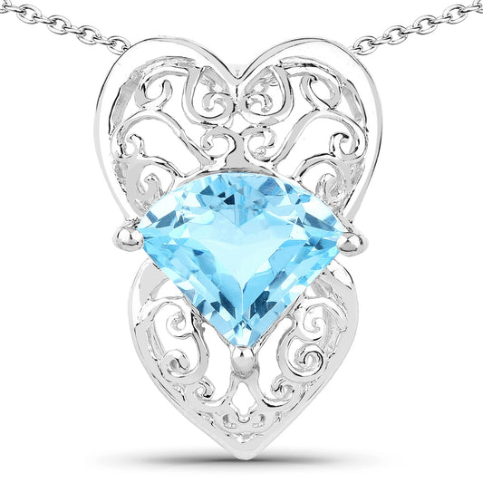 Sterling silver heart pendant with 4.65ct Swiss blue topaz and filigree by Bids.com on Tampa Home & Garden Store