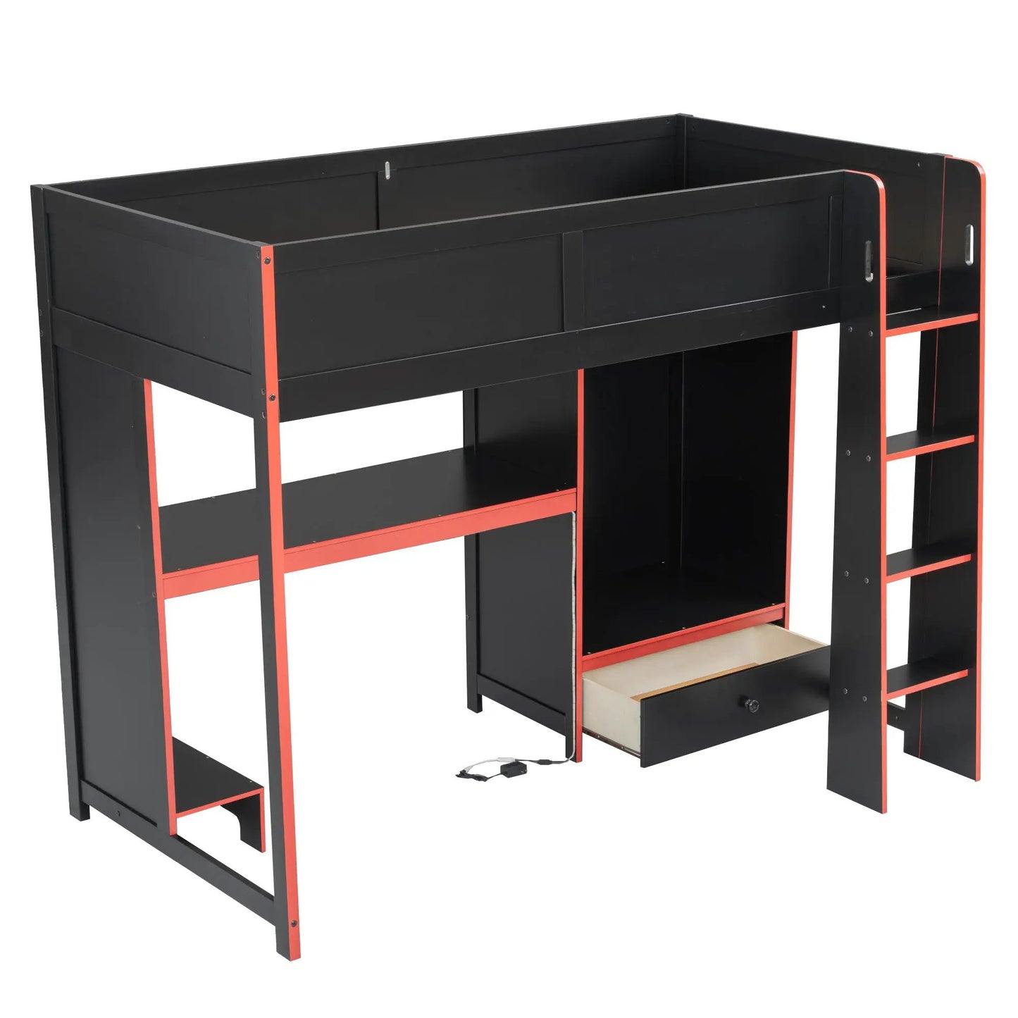 Gaming Loft Bed with Built in Desk and Wardrobe