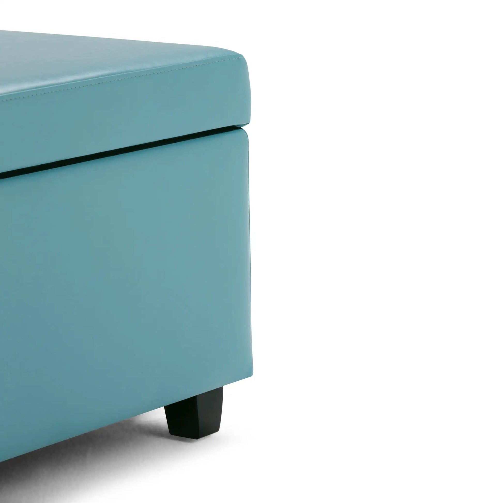 Avalon multifunctional storage ottoman bench in teal faux leather with black legs on Tampa Home & Garden Store