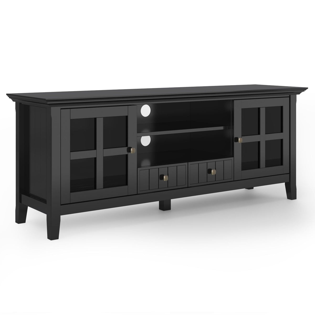 Solid wood TV stand in black finish with drawer and cabinet storage on Tampa Home & Garden Store