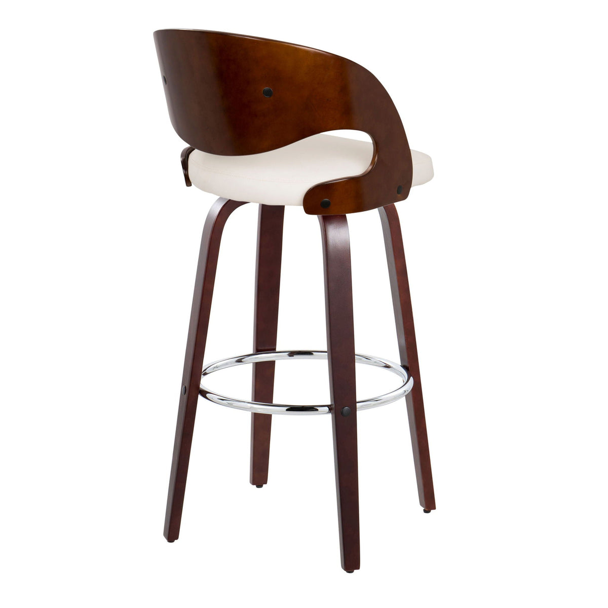 Barstool set with swivel footrest, dark walnut wood frame and white seat HouseOfZazla on Tampa Home & Garden Store