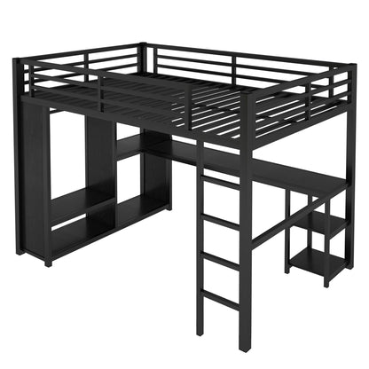 Full Size Metal Loft Bed with Desk and Wardrobe